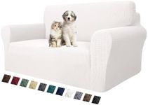 MAXIJIN Stretch Loveseat Sofa Slipcovers 1 Piece Love Seat Couch Covers for 2 Cushion Couch Non Slip Sofa Cover Washable Dog Cat Proof Furniture Protector Pet Friendly (Loveseat, White)