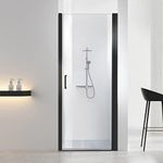 Bathroom Shower Door, Frameless Tempered Glass Shower Door, 30-31.6”W x 72”H Shower Panel, H-Type Single Shower Swing Door, Matte Black Finish with Handle