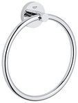 GROHE Essentials Towel Ring – Bathroom Towel Holder (Concealed Fastening, Including Screws and Dowels), Suitable for Gluing, Size 20 cm, Chrome, 40365001