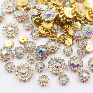 100pcs Crystal AB Gems Sew on Rhinestones with Gold Claw Mixed 8mm 10mm 12mm 14mm Flower Claw Rhinestones for Jewelry Crafts, Clothes, Shoes, Costume, Garment Accessories (02 Crystal AB)