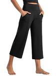 Tmustobe Bootcut Yoga Capris for Women High Waist Crop Pants Tummy Control Lounge Wide Leg Pants with Pockets (Black, XX-Large)