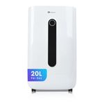 PureMate 20L Dehumidifier for Home, Adjustable Humidity Sensor, Digital Display, Large 6.5L Tank, Continuous Drainage, Sleep Mode, Laundry Drying, 24H Timer, Ideal for Damp & Condensation