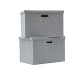 AlphaHome Large Storage Boxes with Lids [2 Pack], Foldable Linen Fabric Storage Baskets for Organising Clothes and Toys(Glaucous Grey, 39x27x25cm)