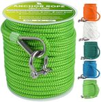 VEITHTI Grass Green Boat Anchor Rope 100 ft x 3/8 inch, Double Braided Anchor Line Boat Rope Marine Rope Braided Anchor Rope,Boat Anchor Rope with Thimble & Shackle, Boat Accessories