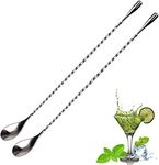 TODARRUN Set of 2 Mixing Spoon Stainless Steel Professional Cocktail Bar Tool Japanese Style Teardrop End Design for Ice Cream, Coffee, Milkshakes, Juice, Tea, Drink (12'', Silver)