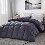 Luxurious All-Season Goose Down Comforter King Size Duvet Insert, Classic Gray, Baffle Box, 1200 Thread Count 100% Egyptian Cotton Cover, 750+ Fill Power, 65 oz Fill Weight (King, Gray)