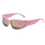 YUELUQU Y2K Wrap Around Sunglasses Men's Women's Futuristic Outdoor Sports Sunshade UV400 Glasses (Pink Frame/pink Lens)