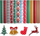 Christmas Heat Transfer Vinyl Sheets, Transfer Sheets for Heat Press Machine 12x10 inch, Glitter Buffalo Plaid Heat Vinyl Bundle for DIY Fabric T-Shirts Crafts Xmas Decoration 11 Sheets