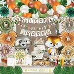 Party Spot! 212 Pcs Woodland Baby Shower Decorations, Baby Shower Decorations For Boy Or Girl Kit - Garland, Balloon, Paper Fans, Woodland Animal Figure, Sash, Cake Topper, Sash, Decoration, Games