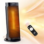 NETTA 2000W Ceramic Heater Oscillating Tower, Fast-Heating, Quiet Portable Heater with Remote Control and 7 Hour Timer, 3 Heating Modes, Tip-Over Protection - Black