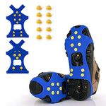 Ice Cleats, Ice Grips Traction Cleats Grippers Non-Slip Over Shoe/Boot Rubber Spikes Crampons with 10 Steel Studs Crampons + 10 Extra Replacement Studs (Small, Blue)