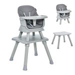 Maxmass Baby Highchair, 6 in 1 Convertible Infant Feeding Chair with 5-Point Harness and Adjustable & Removable Tray, Toddler Dining Chair for 6-36 Months (Grey, 58x58x98cm)