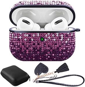 Valkit Compatible AirPods Pro 2/1 Case, Glitter Diamond Shining Rhinestone AirPods Cases Cover Hard Shock Proof Protective Cases for Girls Women Apple Airpods Pro 2nd/1st Generation Case-Purple