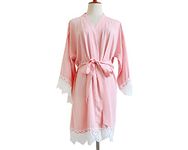 Blush Pink Women Kimono Robe(with lace trims)-Bridesmaid Kimono Robe-bridesmaid Gift-wedding party bridal party Gift