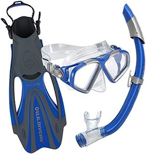 U.S. Divers Cozumel DX Seabreeze Adult Snorkeling Combo Set with Adjustable Mask, Snorkel, and Medium Fins (Men's 6.5-8/Women's 5-9.5),Blue/Silver,SR2594016M