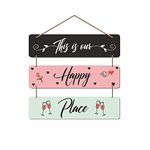 Artvibes Happy Place Family Wooden Wall Hanger for Home Decor | Office | Living Room | Gifts | Bedroom | Quotes Decorative Items | Wall Hangings for Home Decoration | Modern Artworks (WH_5304NN)