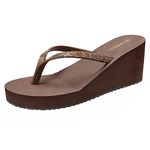 Ampeo Women's Wedge Sandals Rhinestone Thong Platform Flip Flops, A.tan, 8