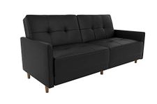 DHP Sprung Seat Sofa Bed, Wood, Black Faux Leather, UK