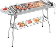Livzing Foldable Charcoal Barbeque Grill Set for Home & Outdoor BBQ Grill Set for Camping Picnics Traveling with Storage Shelf and Hooks-Stainless Steel (barbecue grill set)