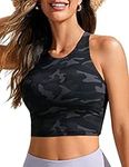 CRZ YOGA Women's Racerback Bikini Tops Quick Dry Modest Swimsuit Top Sports Padded Bathing Suit Jungle Camouflage Gray Medium