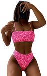 Floerns Women's Bathing Suit Floral Print High Waist 2 Piece Bikini Swimsuit Pink Multi XL