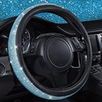 CAR PASS Diamond Black Leather Steering Wheel Cover, with Bling Crystal Rhinestones Universal Fit 14" 1/2-15" Crystal Glitter for Women Sparkle Girl Fit Suvs,Vans,Sedans,Cars,Trucks, Mint Diamond