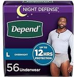 Depend Night Defense Adult Incontinence Underwear for Men, Disposable, Overnight, Large, Grey, 56 Count