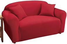 Collections Etc Jersey Stretch Slipcover Furniture Protector, Red, Loveseat