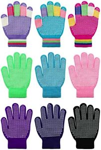 Whaline 9 Pairs Kids Anti-Skid Magic Gloves Winter Knitted Gloves Full Finger Grip Anti-Slip Children Gloves for Boys Girls