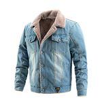 HULKAY Men's Fleece Lined Denim Jacket Thicken Windbreaker Military Jacket Fur Collar Turn Down Neck Bomber Jacket(Blue,XXL)