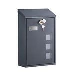 SONGMICS Post Box, Wall Mounted Letterbox, Mailbox, Copper Lock Cylinder with Swivel Cap, Viewing Windows, Nameplate, Easy to Install, 11.5 x 25.5 x 39.5 cm, Anthracite Grey GMB031G01