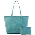 Montana West Vegan Leather Tote Bag for Women Elegant Top Handle Shoulder Bag with Bonus Pouch - Ocean Blue LW-MWC-028 BL