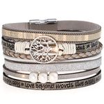 Suyi Women Wrap Bracelet Multilayered Leather Braided Bangle Wrist Cuff Bangles with Magnetic Buckle TreeGray