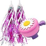 IEALODS Kids Bike Bell and Streamers for Girls - 1 Pack Flower Bicycle Bell with 2 Pack Bike Streamers for Children's Bike Accessories