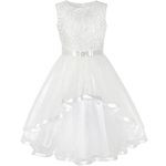 Sunny Fashion Flower Girls Dress Off White Belted Wedding Party Bridesmaid Size 14 Years