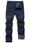 KEFITEVD Winter Climbing Pants for Men Warm Multi Zip Pockets Tactical Softshell Pants Outdoor Ski Trousers Navy Blue, 36