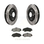 Transit Auto - Front Coated Drilled Slotted Disc Brake Rotors And Semi-Metallic Pads Kit For Dodge Grand Caravan Chrysler Town & Country Journey Volkswagen Routan Ram C/V KDS-100040