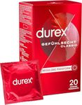 Durex Thin Feel Condoms, Regular Fit, 20s, Secure, Natural Latex, with Silicone Lube, Easy On Shape, More Sensitivity