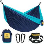 Wise Owl Outfitters Camping Hammock - Single or Double Sized Indoor & Outdoor Hammocks w/ Storage Bag - Backpacking and Travel Accessories - Navy & Lt Blue