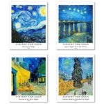 Wall Art Unframed Prints Giclee Art Paper Set of 4, 8x10 inch Landscape Artwork, Indoor Decoration Teal Starry Night Pop Traditional Painting Great Gift Vincent Van Gogh Prints