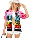 LA LEELA Women's Hawaiian Shirt Beach Aloha Party Casual Holiday XXL Pink_W964