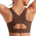 CRZ YOGA Women's Flex Sculpt Sports Bra High Impact Padded Wireless Running Bra Racerback U Neck Yoga Bras Workout Crop Top Coffee Brown 14