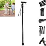 PLASTIFIC Walking Stick, Easy Adjustable Height Folding Extendable Walking Cane, Lightweight Flexible and Durable Walking Aid Mobility Aid Collapsible Walking Stick (Black)