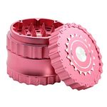 DCOU Premium Herb Grinder 2.5 Inches 4 Piece Grinder with Pyramidal Sharp Tooth Chain Shape Herb Grinder (Pink)