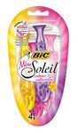 BIC Miss Soleil Colour Collection Lady Razors, Triple-Blade Razors, Vitamin E Enriched Lubricating Strip - Pack of 4