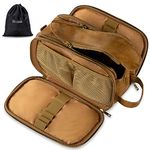 Water-Resistant Leather Toiletry Bag for Men, Women Large Travel Wash Bag Shaving Dopp Kit Bathroom Gym Toiletries Makeup Organizer with Free Wet Dry Bag (Khaki)