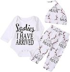 Imsmart Newborn Suit for Baby Shower Deer Print Long Sleeve Romper+Long Pants+Hat (0-6months, Man)