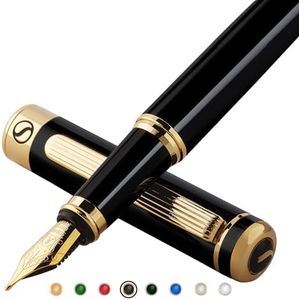 Scriveiner Luxury Fountain Pen - Stunning Black Lacquer Pen, 24K Gold Finish, Schmidt 18K Gilded Nib (Medium), Converter, Best Pen Gift Set for Men & Women, Professional, Executive, Office, Nice Pens