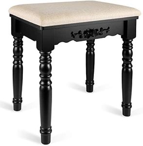 URFORESTIC Vanity Stool, Modern Makeup Dressing Stool with Concave Seat Surface,Capacity 300lb, Easy Assembly (Black)