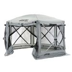 CLAM Quick-Set Pavilion 12.5 x 12.5 Ft Portable Pop-Up Outdoor Camping Screen Tent 6-Sided Canopy Shelter w/Built-in Wind Panels & Carry Bag, Gray